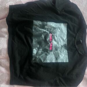 Black Graphic Tee with Pink 'Chill Time' Print